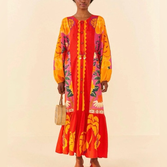 farm rio orange sunset maxi dress Farm Rio Sunset Oasis Boho Maxi Dress Augusthouseofbrands